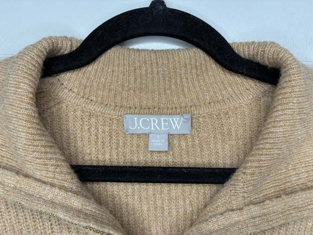 J Crew Half Zip Stretch Sweater in Camel Tan Size Small Wool Alpaca - Picture 3 of 8